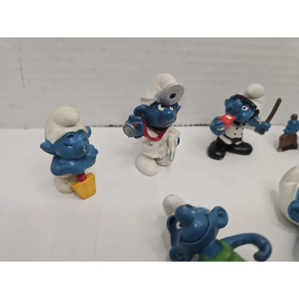 7 Working Smurfs Policeman, Doctor, Mechanic Smurf Police Vintage Schleich